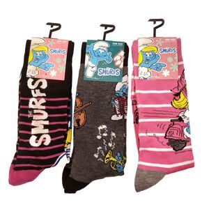 Smurfette Smurfs Cartoon 3-pair Novelty Adult Size 6-12 Socks NWT